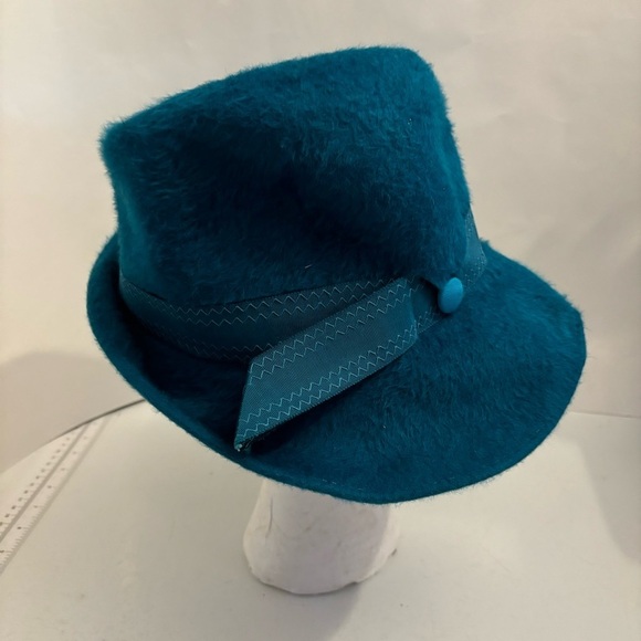 Vintage Lilly Daché Debs Paris women’s teal homburg fur hat - Picture 4 of 8